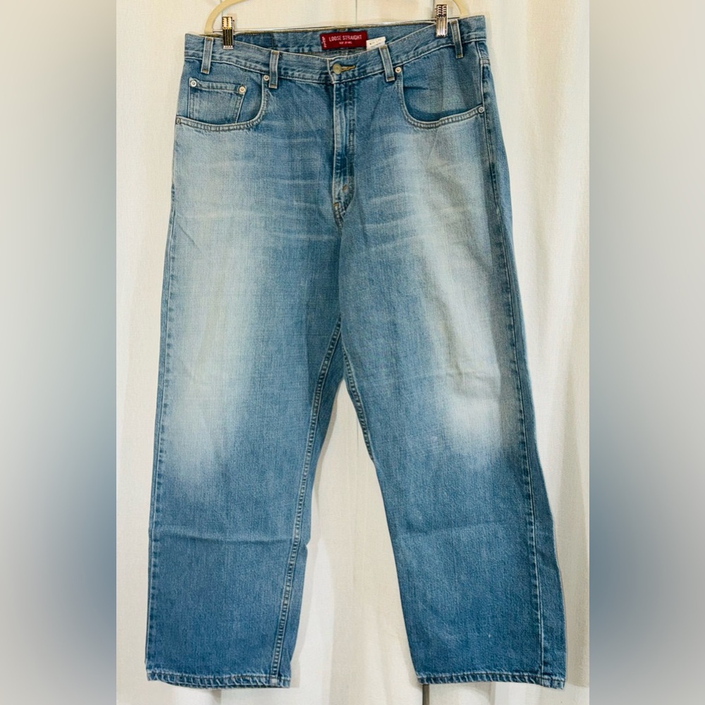 LEVIS Mens 569 Loose Straight Skater Baggy Jeans 38x30 Faded Light Denim Red Tag